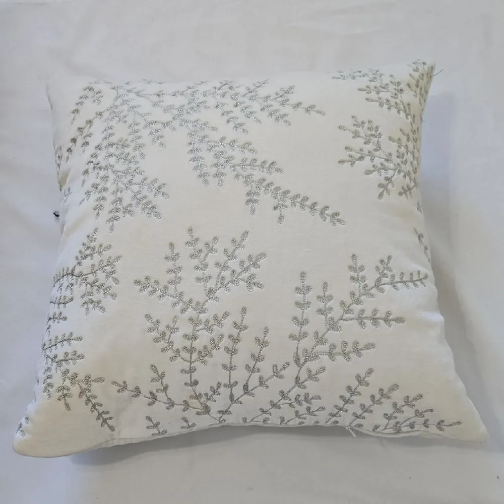 Crate&Barrel Cream and Gray Embroidered‎ Pillow